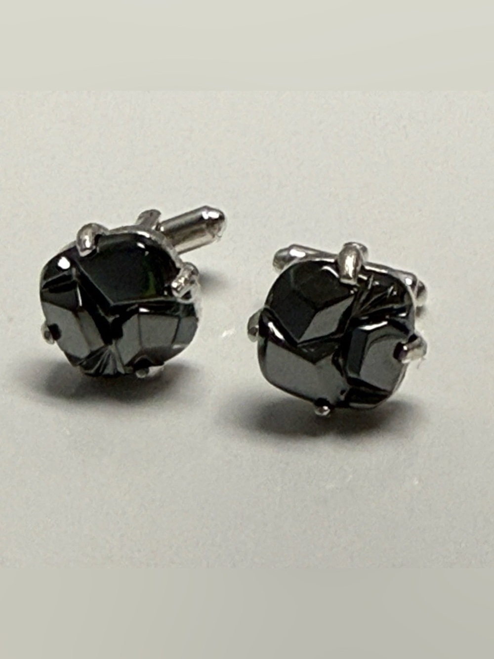 Vintage 1960s Sarah Coventry Faux Hematite Nugget Silver Tone Signed Cufflinks